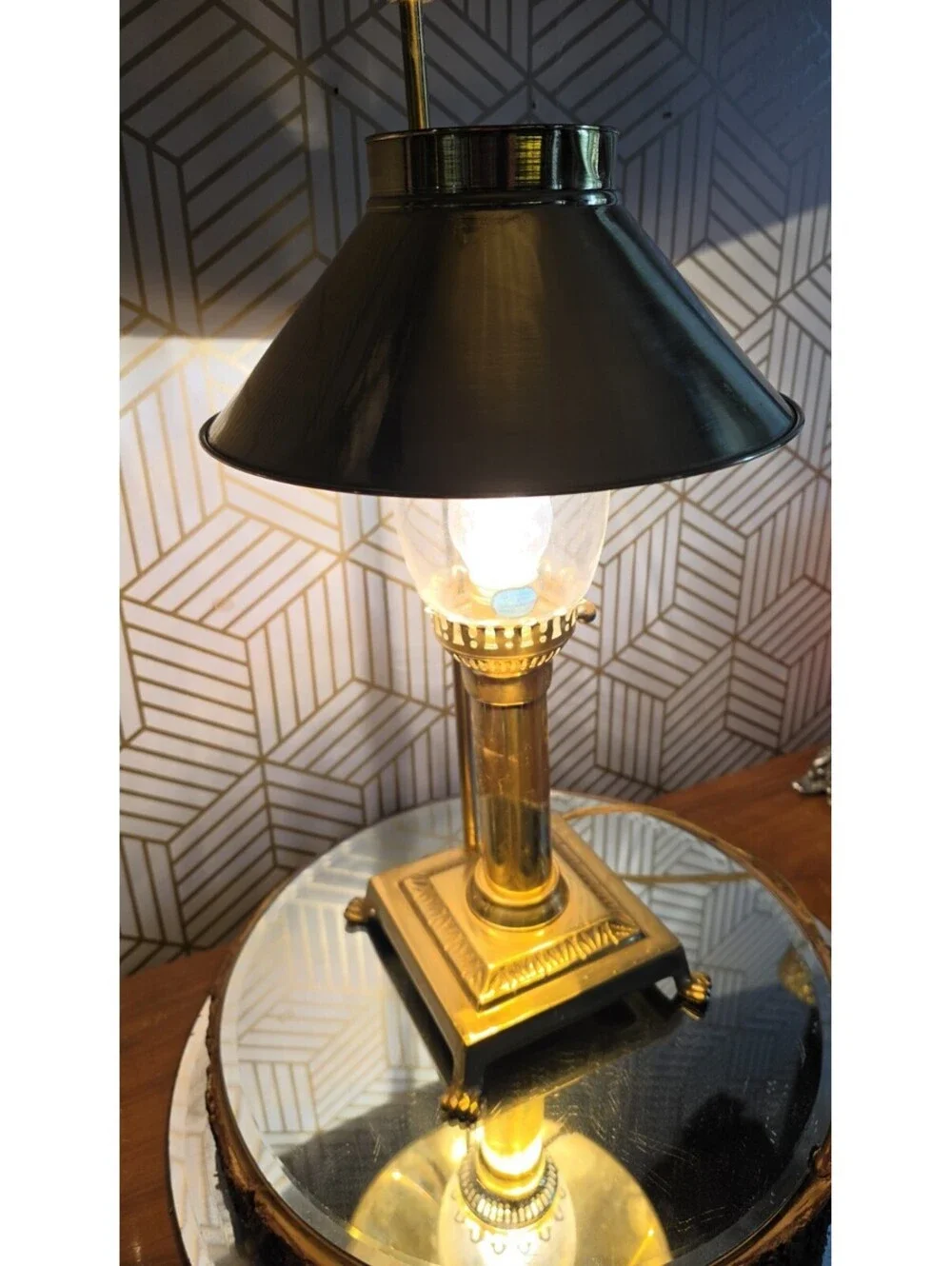 Vintage Paris Istanbul Orient Express Brass & Glass Clawfoot Lamp Adjustable